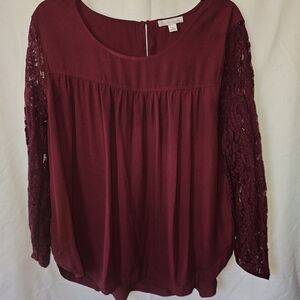 Chic Lace Sleeve Burgundy Blouse